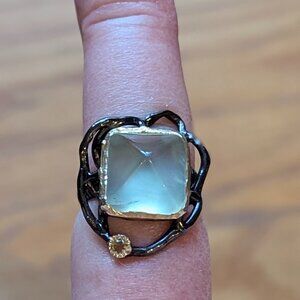 RING Natural Prehnite Sugarloaf 925 Size 8.5